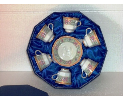 caffe' tazzine set 6 pezzi con piattino porcellana decorata scatola regalo