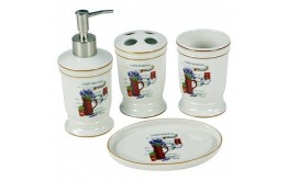 BAGNO ACCESSORI LAVABO SET 4 PEZZI CERAMICA DECORO LAVANDA