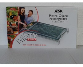 PIETRA OLLARE BISTECCHIERA GRILL PIASTRA BARBECUE DA TAVOLO CON SUPPORTO INOX