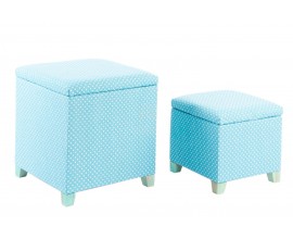 POUF CONTENITORE SET 2 PEZZI QUADRATO IMPILABILI IN TESSUTO CELESTE POIS