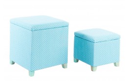 POUF CONTENITORE SET 2 PEZZI QUADRATO IMPILABILI IN TESSUTO CELESTE POIS