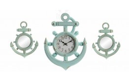 OROLOGIO ANCORA CON 2 SPECCHIO TIMONE TRIS MARINARO SET 3 PEZZI ARREDO PARETI