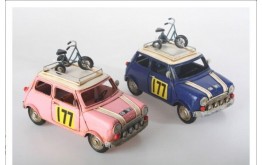 AUTO MINI MINOR IN LATTA CON BICI SUL PORTA PACCHI COLORE ROSA