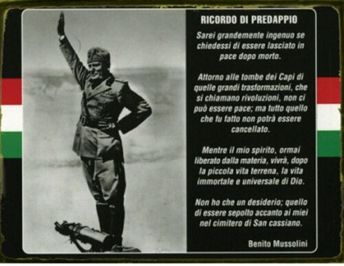 Complementi d'Arredo, Targa in latta da parete con frase famosa di Benito  Mussolini