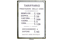 TARIFFARIO della casa  targa in latta