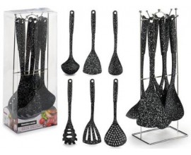 SET CUCINA IN GRANITO ACCESSORI COTTURA 6 PEZZI CON SUPPORTO ACCIAIO COMPLETO