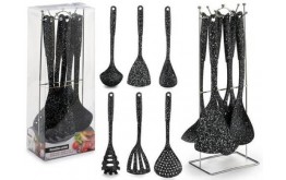 SET CUCINA IN GRANITO ACCESSORI COTTURA 6 PEZZI CON SUPPORTO ACCIAIO COMPLETO