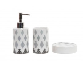 ACCESSORI BAGNO LAVABO IN CERAMICA + PORTA SCOPINO SET COMPLETO DECORATO